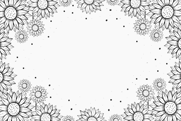 Frontera de girasol de diseño plano dibujado a mano