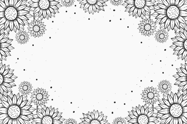 Frontera de girasol de diseño plano dibujado a mano