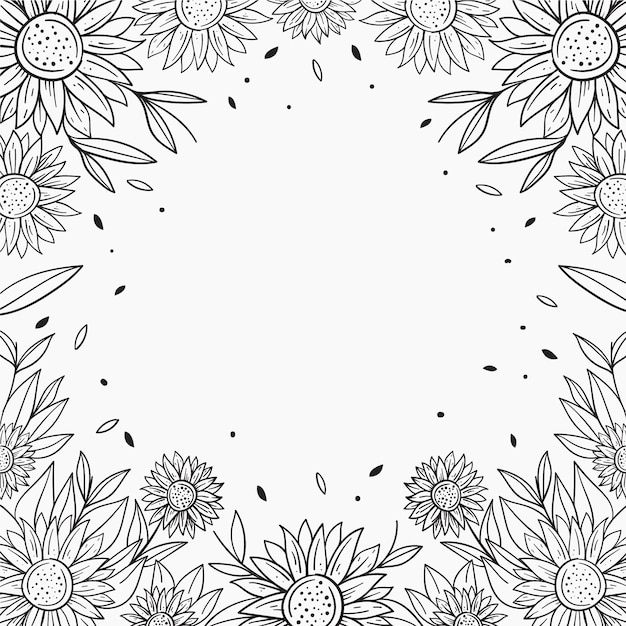 Frontera de girasol de diseño plano dibujado a mano