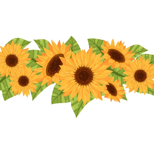 Frontera de girasol de diseño plano dibujado a mano