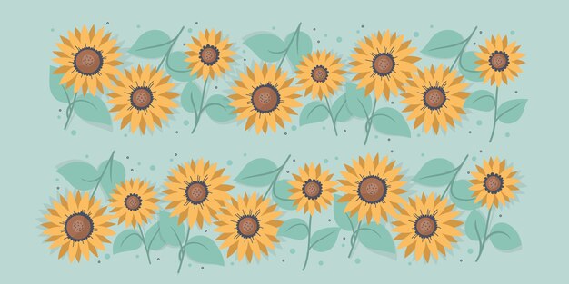 Frontera de girasol de diseño plano dibujado a mano