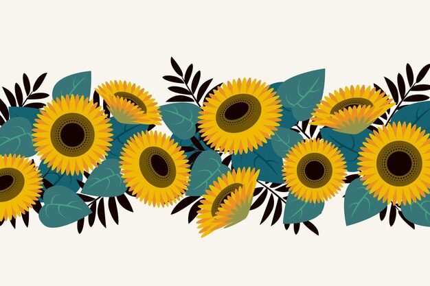 Vector gratuito frontera de girasol de diseño plano