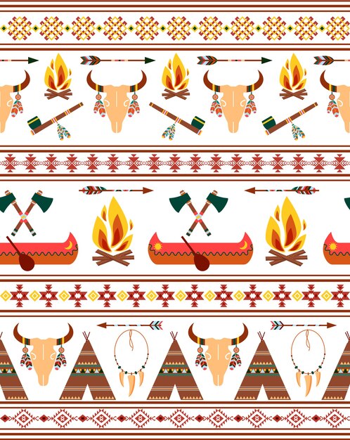 Fronteras indias nativas americanas tribales sin costuras vectoriales para diseño de ropa