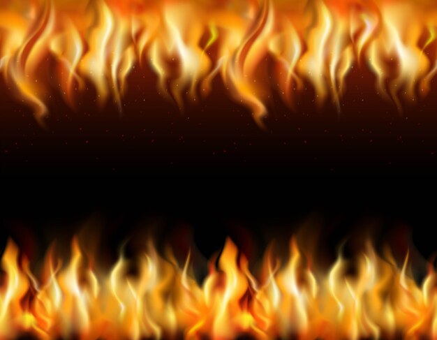 Fronteras realistas enlosables de fuego en fondo negro