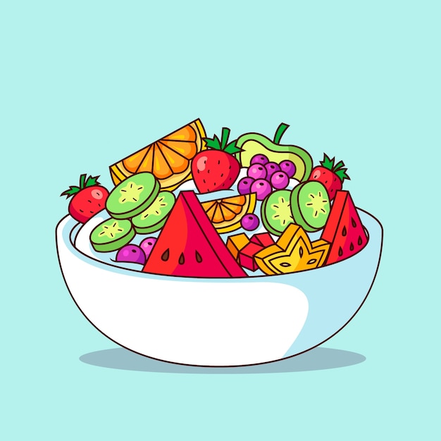 Fruta y ensaladera ilustrada