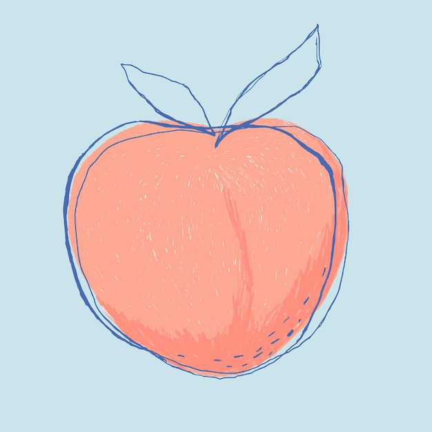 Vector gratuito fruta de melocotón lindo doodle art