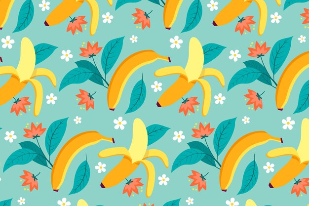 Fruta de plátano de diseño plano y patrón floral