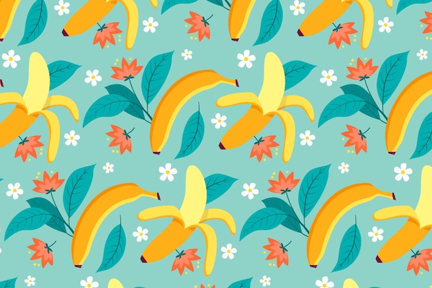 Fruta de plátano de diseño plano y patrón floral