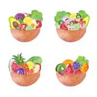 Vector gratuito frutas estilo acuarela y ensaladeras