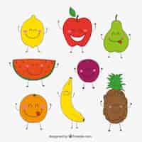 Vector gratuito frutas felices esbozadas