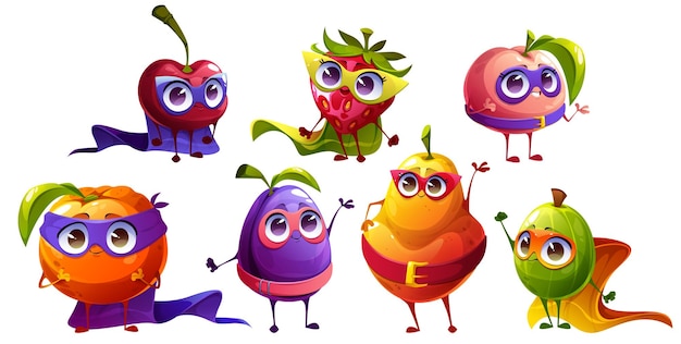 Frutas superhéroes personajes de dibujos animados superhéroe