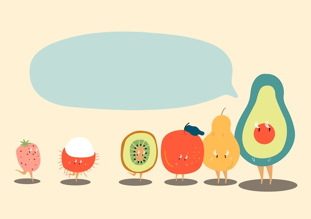 Frutas tropicales frescas con un discurso en blanco