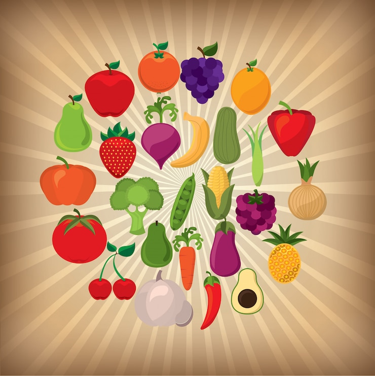 Vector gratuito frutas y vegetales