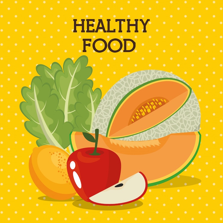 Vector gratuito frutas y verduras comida sana