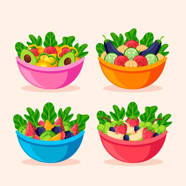 Vector gratuito fruteros y ensaladeras