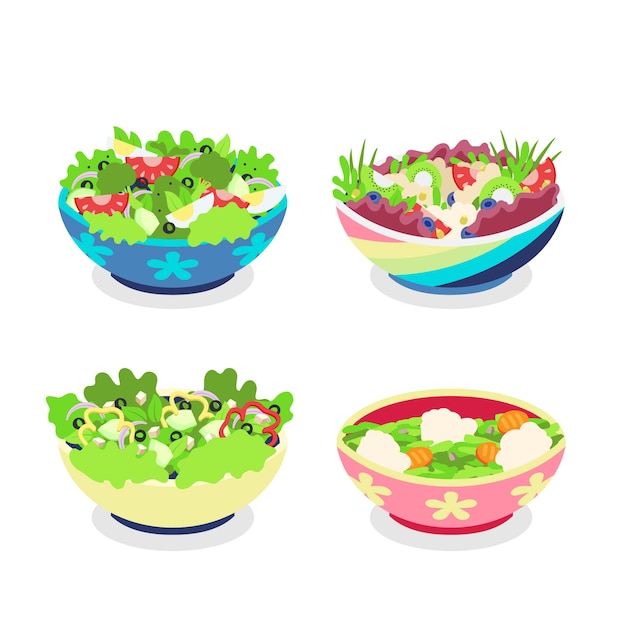 Vector gratuito fruteros y ensaladeras