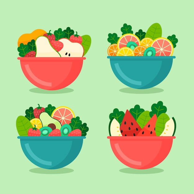 Vector gratuito fruteros y ensaladeras