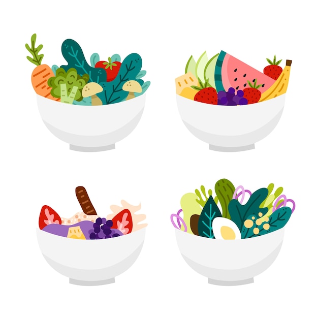 Vector gratuito fruteros y ensaladeras