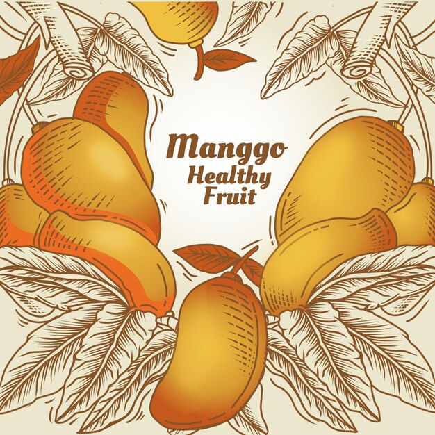 Frutos de mango dibujados con hojas