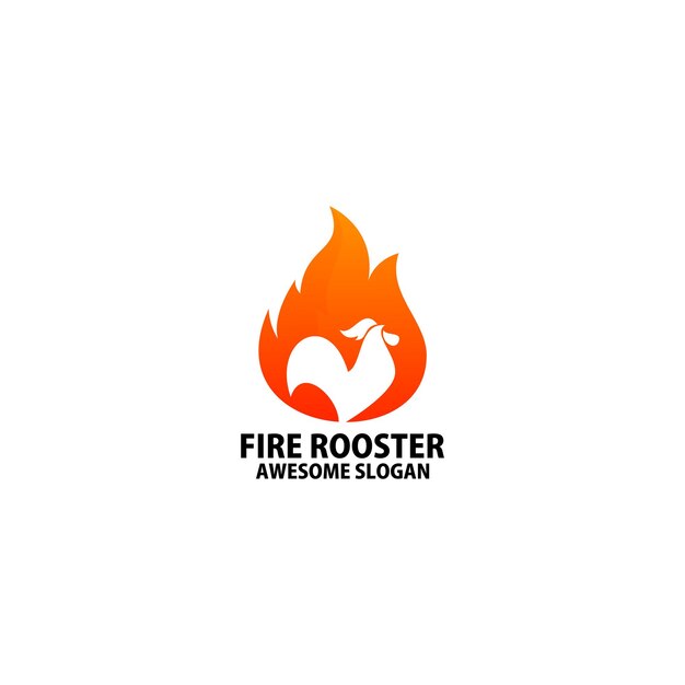 Fuego con color degradado de diseño de logotipo de gallo