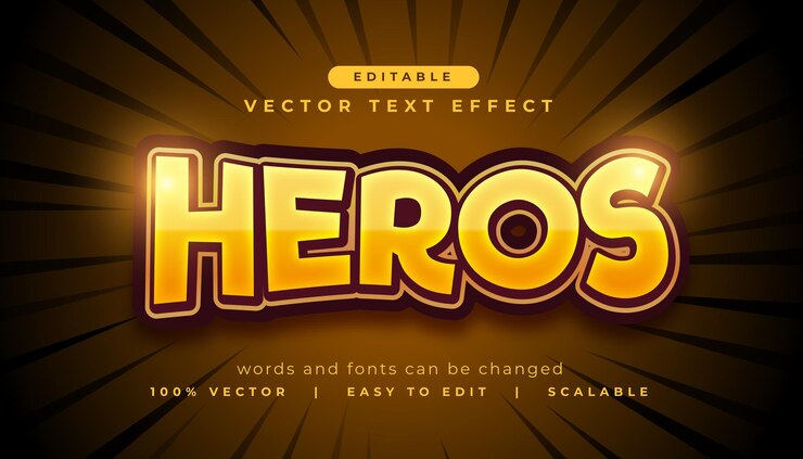 Vector gratuito fuente de efecto de texto heros en color amarillo y naranja