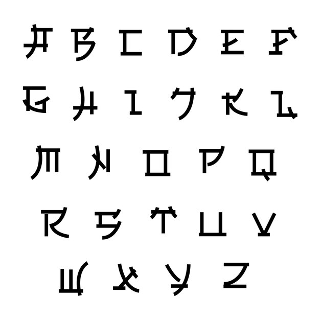 Fuente en estilo japón, tipo asiático de vector. Abc de estilo japonés, ilustración de letra del alfabeto