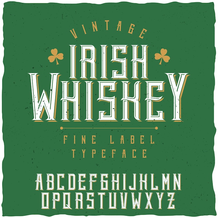 Vector gratuito fuente de etiqueta y diseño de etiqueta de muestra con decoración. fuente vintage, buena para usar en cualquier etiqueta de estilo vintage de bebidas alcohólicas: absenta, whisky, ginebra, ron, whisky, bourbon, etc.