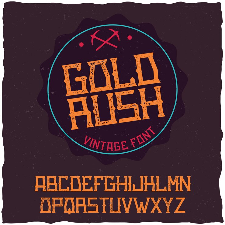 Vector gratuito fuente de etiqueta vintage llamada gold rush. bueno para usar en cualquier etiqueta creativa.