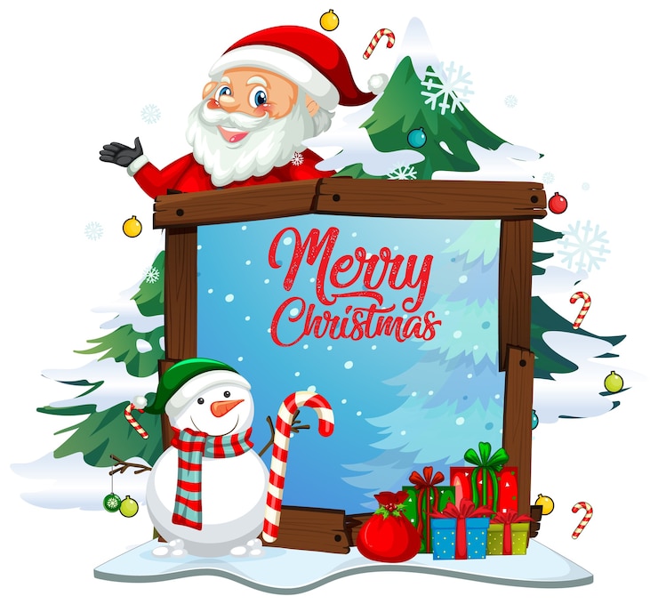 Vector gratuito fuente de feliz navidad con santa claus en tema de navidad en blanco