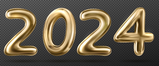 fuente de oro 3d aislado vector de número de año nuevo 2024