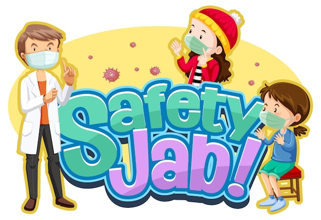 Vector gratuito fuente safety jab con niños y personaje de dibujos animados médico.