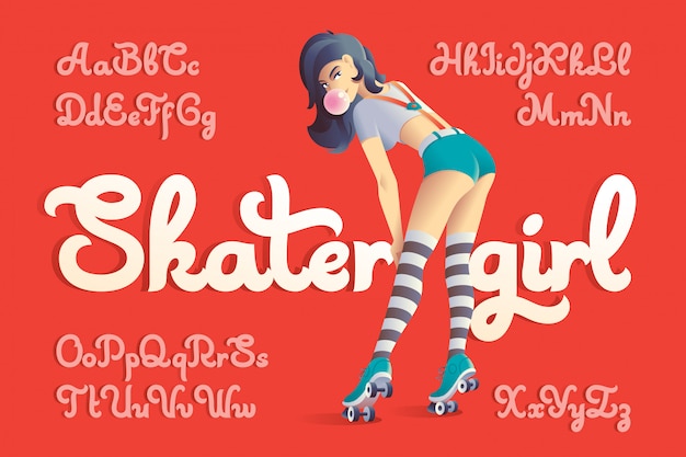 Vector gratuito fuente de vector con ilustración de chica skater