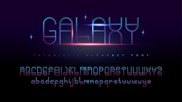 Fuentes del alfabeto galaxy futurista moderno con efecto de texto