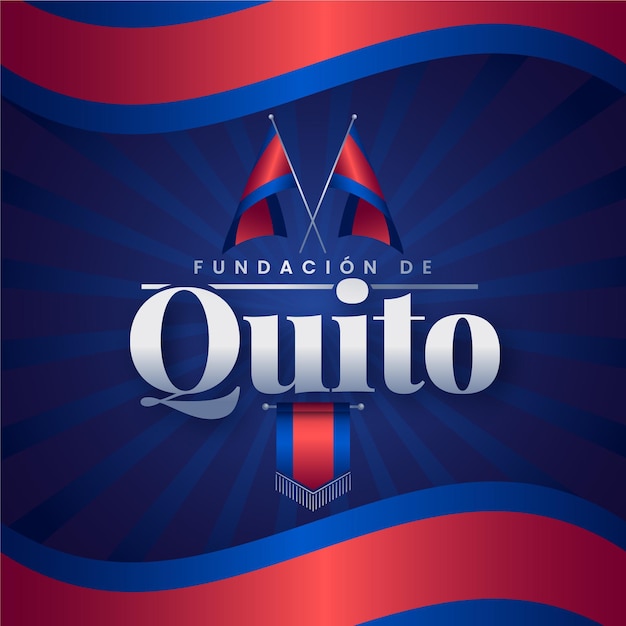 Fundación de quito con bandera roja y azul ilustrada