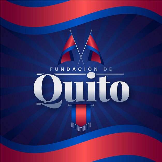 Fundación de quito con bandera roja y azul ilustrada