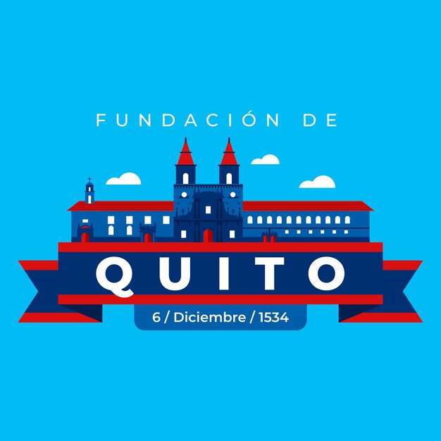 Fundación de quito sobre fondo azul.