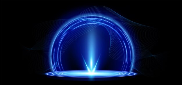Futurístico portal tecnológico 3D azul brillante