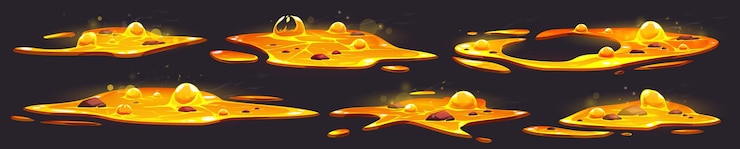 Vector gratuito fx de charco de lava líquida caliente con burbuja naranja 2d