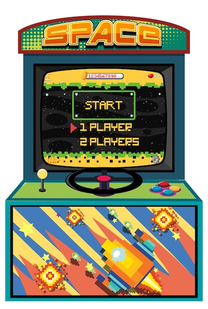 Gabinete arcade retro aislado sobre fondo blanco.