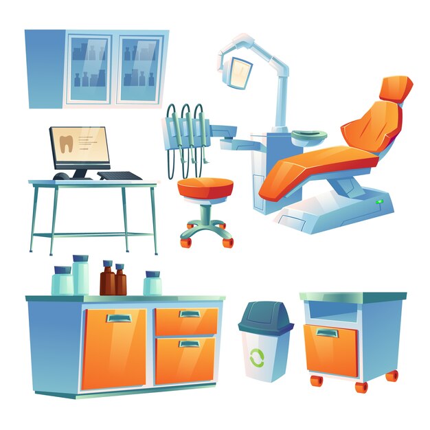 Gabinete de dentista, sala de estomatología en clínica u hospital