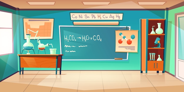 Gabinete de química, interior del laboratorio del aula