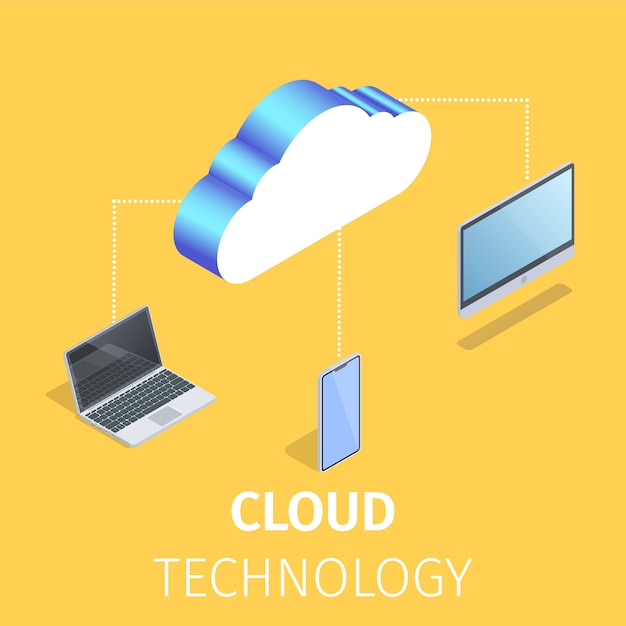 Vector gratuito gadgets conectados al almacenamiento de tecnología en la nube