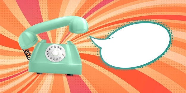 Gadgets electrónicos retro vintage composición realista con fondo colorido y burbuja de pensamiento vacía de la ilustración de vector de teléfono rotatorio