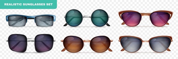 Gafas de sol con lentes de color de moda realistas aisladas en una ilustración vectorial de fondo transparente