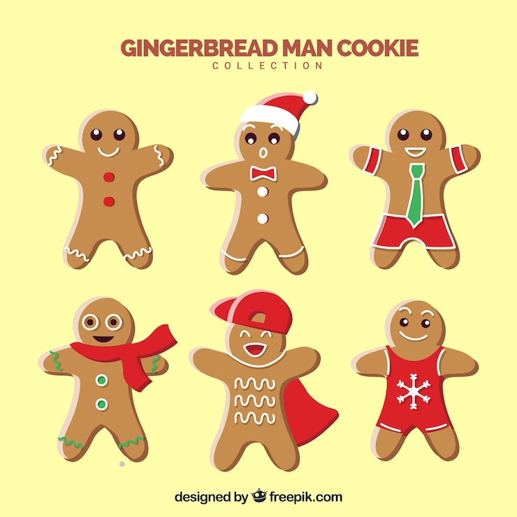 Vector gratuito galletas de hombre de jengibre sobre un fondo amarillo