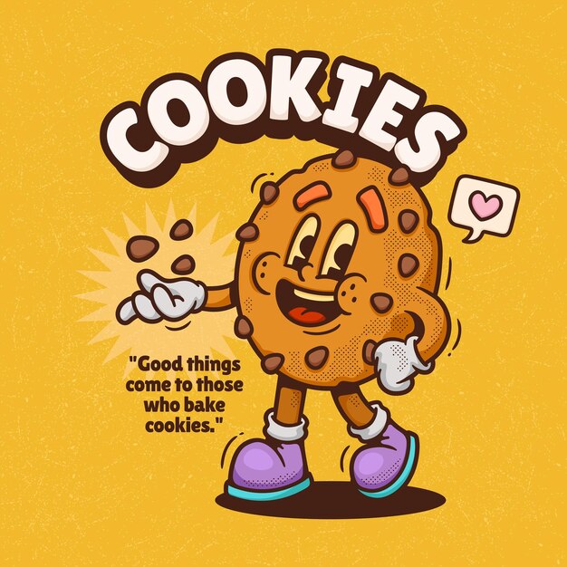 Galletas de moda Retro dibujos animados vectoriales dibujados a mano