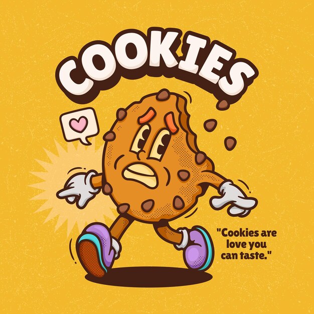 Galletas de moda Retro dibujos animados vectoriales dibujados a mano