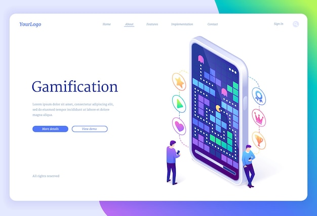 Gamificación. página de inicio en línea de la aplicación de juegos interactivos