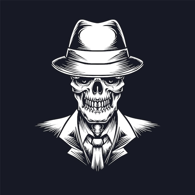 Vector gratuito gángster de la mafia del cráneo con ilustración de traje.jpg