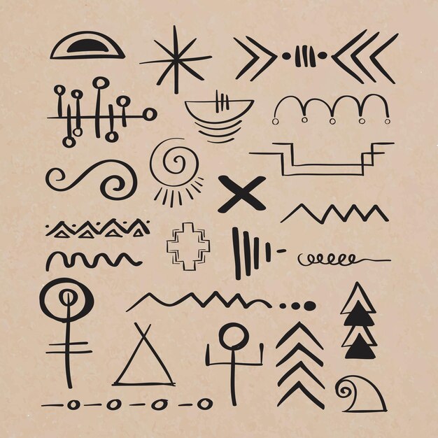 garabato, bohemio, símbolo, vector, mano, dibujado, ilustración